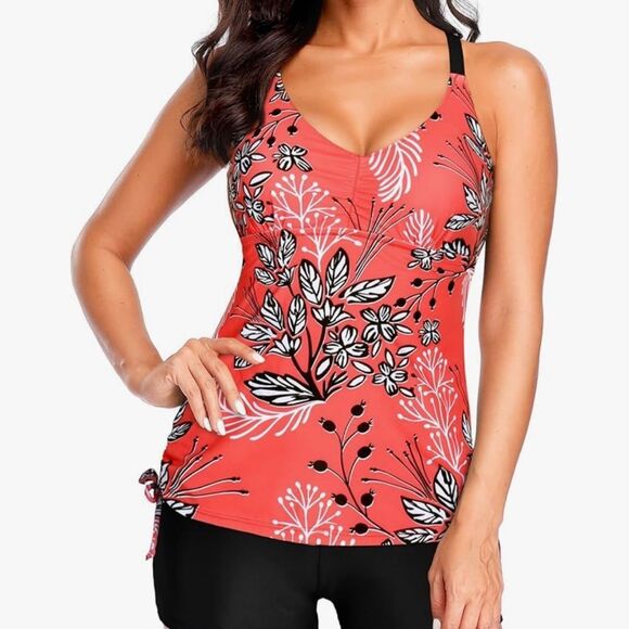 NWT Women’s Two Piece Swimsuit Tankini Top Shorts set full coverage XL NEW - Picture 2 of 8